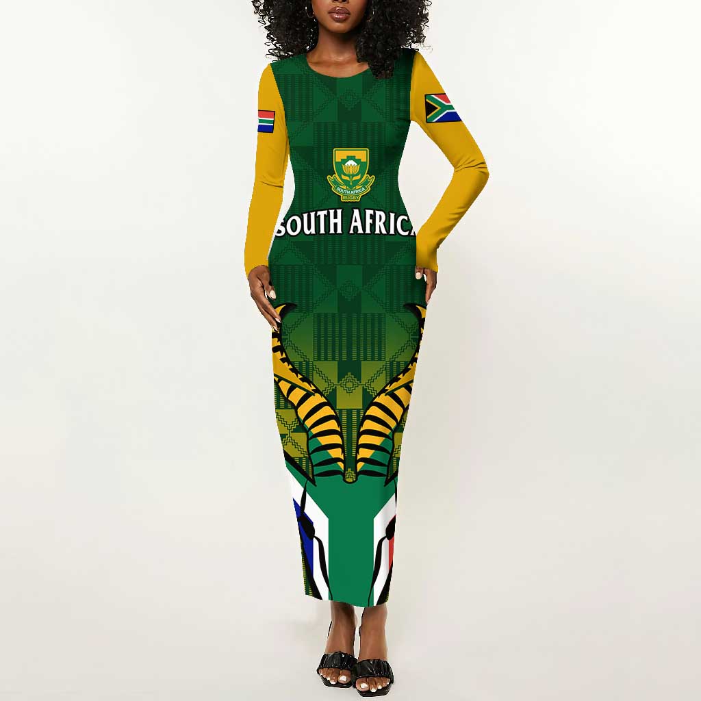 Custom South Africa Rugby Long Sleeve Bodycon Dress Go Springboks Kente With Bokke