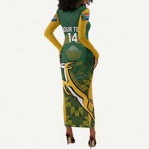 Custom South Africa Rugby Long Sleeve Bodycon Dress Go Springboks Kente With Bokke