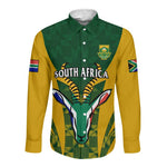 Custom South Africa Rugby Long Sleeve Button Shirt Go Springboks Kente With Bokke