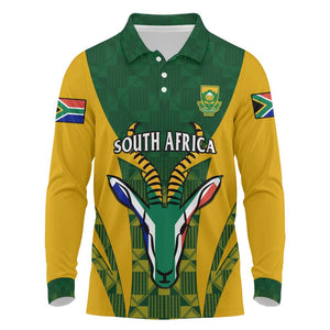 Custom South Africa Rugby Long Sleeve Polo Shirt Go Springboks Kente With Bokke