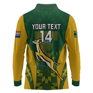 Custom South Africa Rugby Long Sleeve Polo Shirt Go Springboks Kente With Bokke