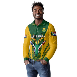 Custom South Africa Rugby Long Sleeve Polo Shirt Go Springboks Kente With Bokke