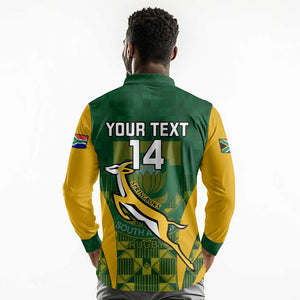 Custom South Africa Rugby Long Sleeve Polo Shirt Go Springboks Kente With Bokke