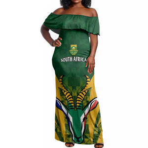 Custom South Africa Rugby Off Shoulder Maxi Dress Go Springboks Kente With Bokke