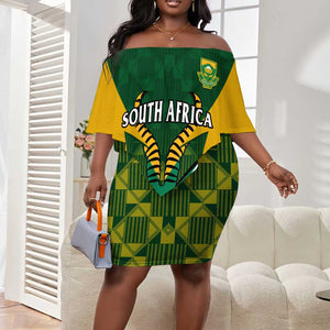 Custom South Africa Rugby Off Shoulder Short Dress Go Springboks Kente With Bokke LT14