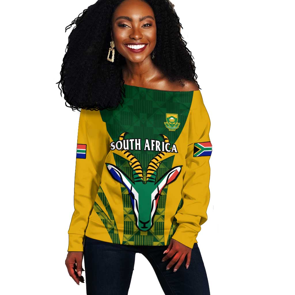 Custom South Africa Rugby Off Shoulder Sweater Go Springboks Kente With Bokke