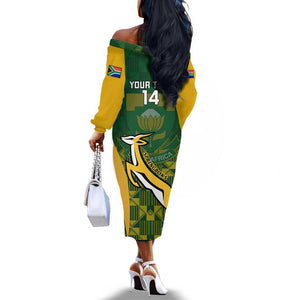 Custom South Africa Rugby Off The Shoulder Long Sleeve Dress Go Springboks Kente With Bokke