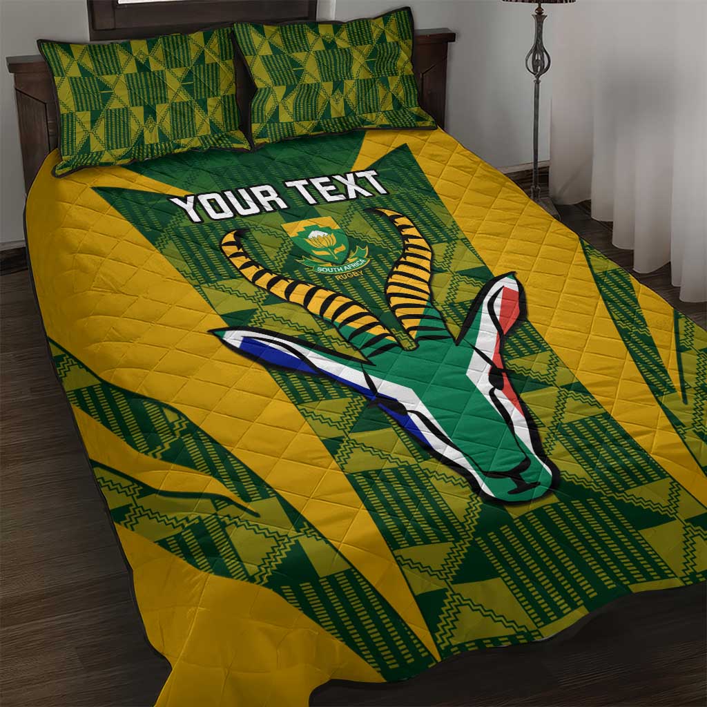 Custom South Africa Rugby Quilt Bed Set Go Springboks Kente With Bokke