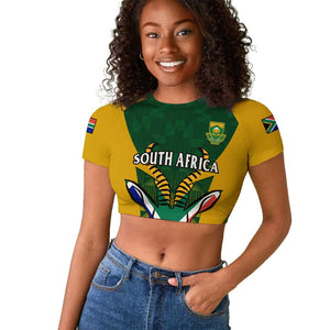 Custom South Africa Rugby Raglan Cropped T shirt Go Springboks Kente With Bokke