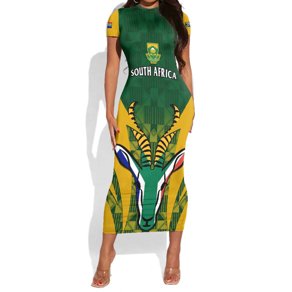 Custom South Africa Rugby Short Sleeve Bodycon Dress Go Springboks Kente With Bokke