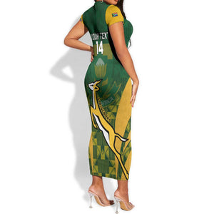 Custom South Africa Rugby Short Sleeve Bodycon Dress Go Springboks Kente With Bokke LT14