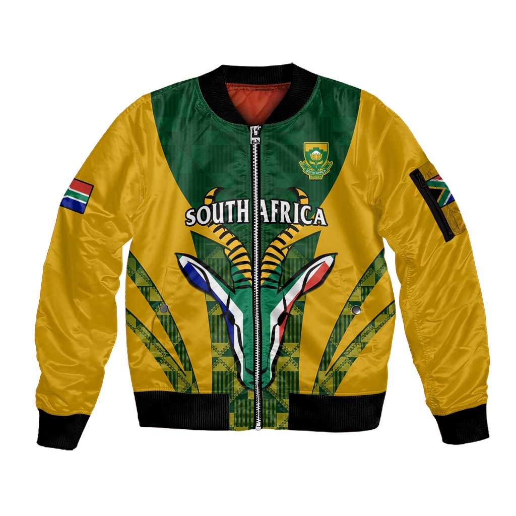 Custom South Africa Rugby Sleeve Zip Bomber Jacket Go Springboks Kente With Bokke