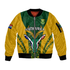 Custom South Africa Rugby Sleeve Zip Bomber Jacket Go Springboks Kente With Bokke