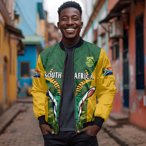 Custom South Africa Rugby Sleeve Zip Bomber Jacket Go Springboks Kente With Bokke