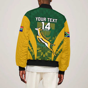 Custom South Africa Rugby Sleeve Zip Bomber Jacket Go Springboks Kente With Bokke