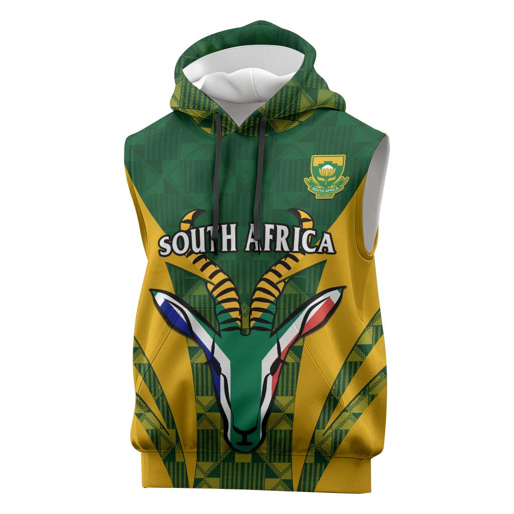 Custom South Africa Rugby Sleeveless Hoodie Go Springboks Kente With Bokke - African Pride