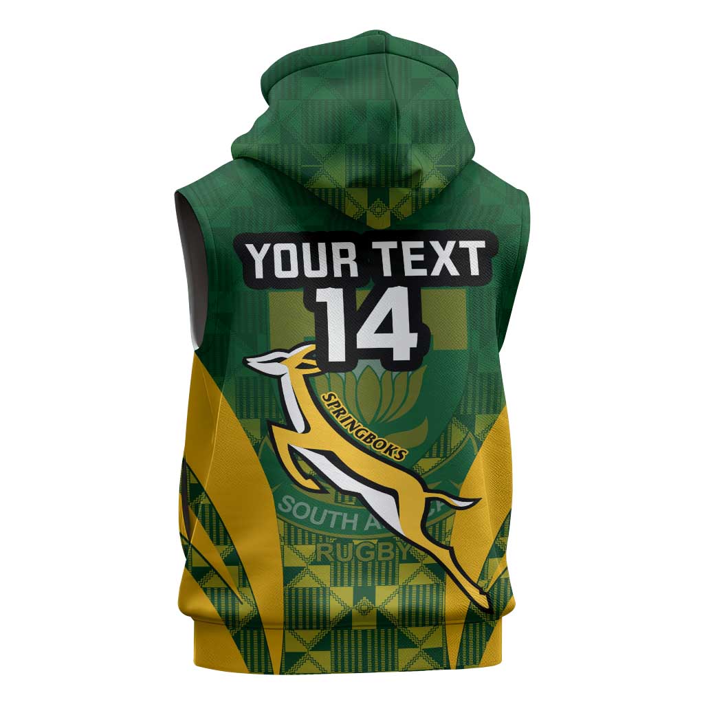 Custom South Africa Rugby Sleeveless Hoodie Go Springboks Kente With Bokke - African Pride