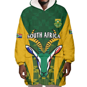 Custom South Africa Rugby Wearable Blanket Hoodie Go Springboks Kente With Bokke