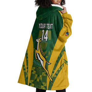 Custom South Africa Rugby Wearable Blanket Hoodie Go Springboks Kente With Bokke