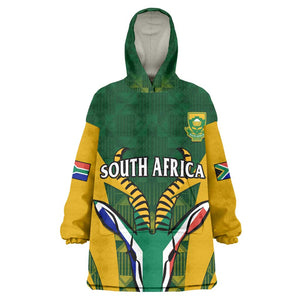 Custom South Africa Rugby Wearable Blanket Hoodie Go Springboks Kente With Bokke