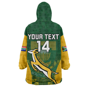 Custom South Africa Rugby Wearable Blanket Hoodie Go Springboks Kente With Bokke