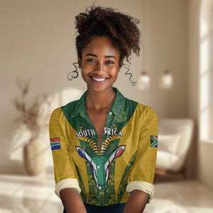 Custom South Africa Rugby Women Casual Shirt Go Springboks Kente With Bokke