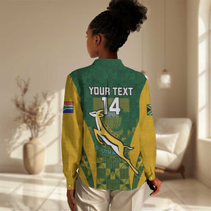 Custom South Africa Rugby Women Casual Shirt Go Springboks Kente With Bokke