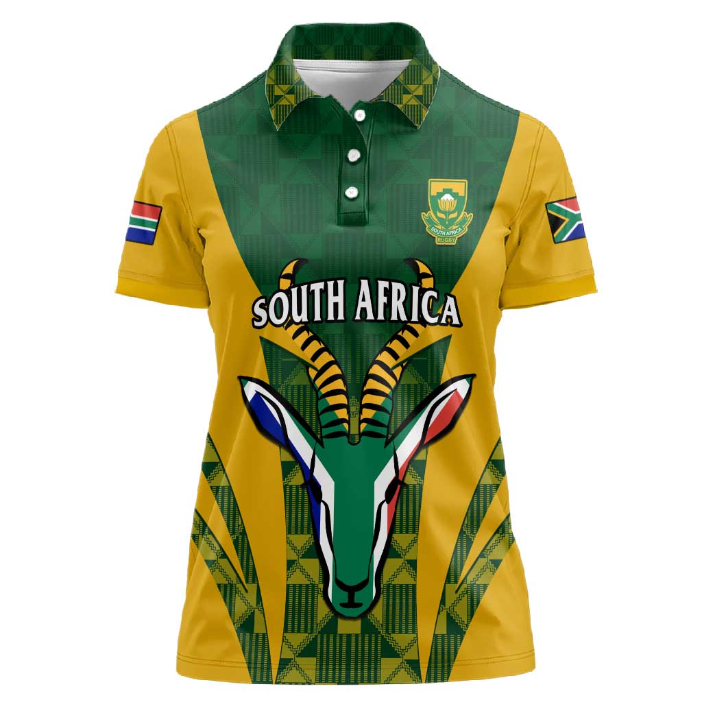 Custom South Africa Rugby Women Polo Shirt Go Springboks Kente With Bokke