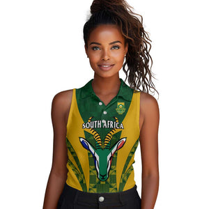 Custom South Africa Rugby Women Sleeveless Polo Shirt Go Springboks Kente With Bokke