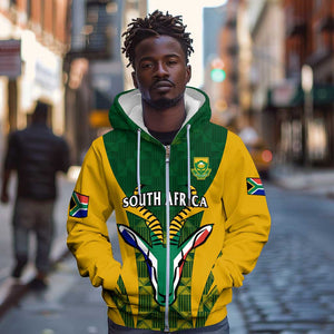 Custom South Africa Rugby Zip Hoodie Go Springboks Kente With Bokke