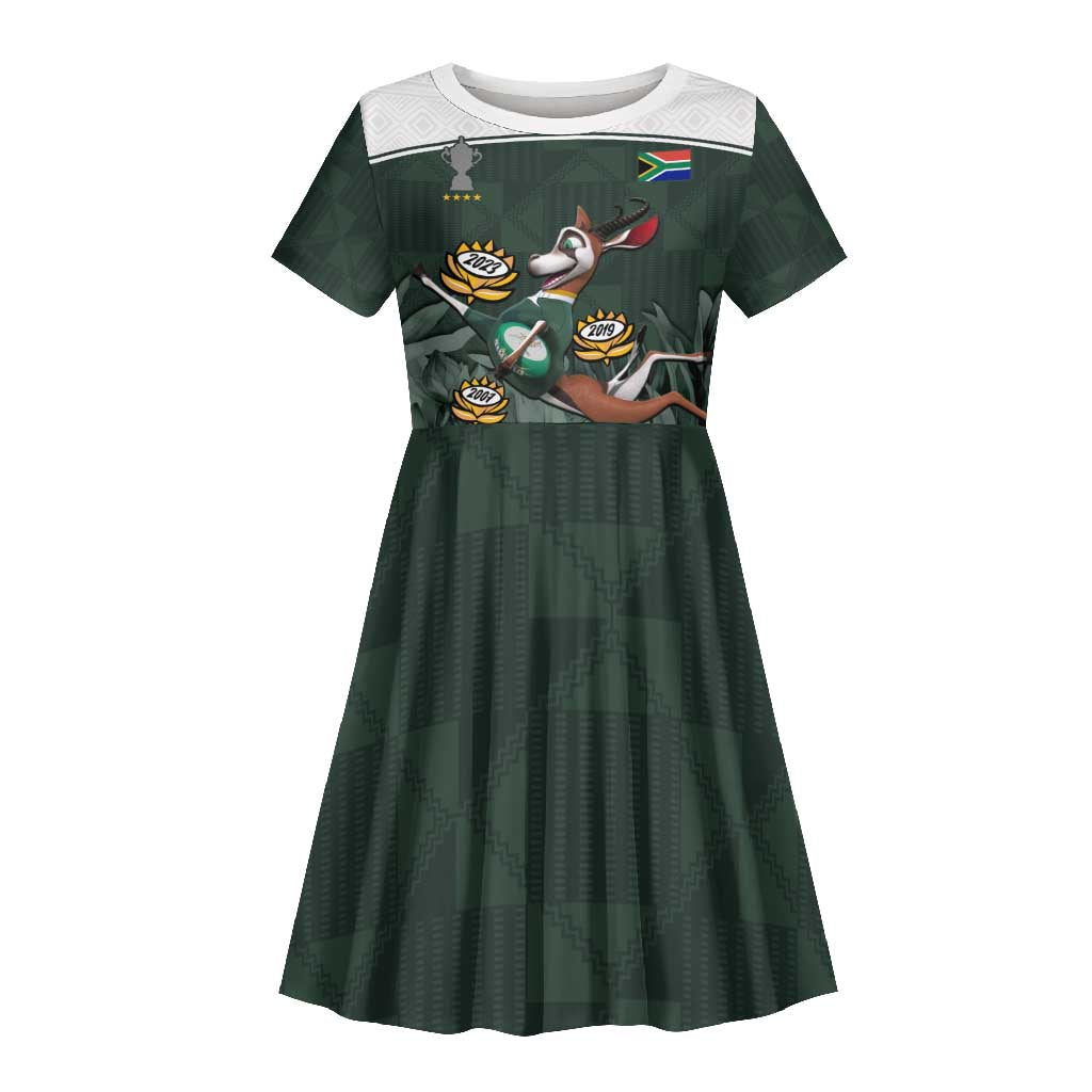 South Africa Rugby Kid Short Sleeve Dress Springboks 4th Champions World Cup Proud Bokke