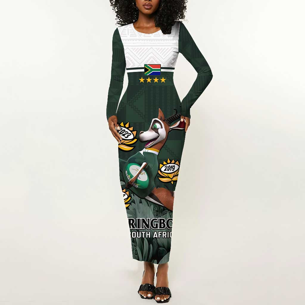 South Africa Rugby Long Sleeve Bodycon Dress Springboks 4th Champions World Cup Proud Bokke