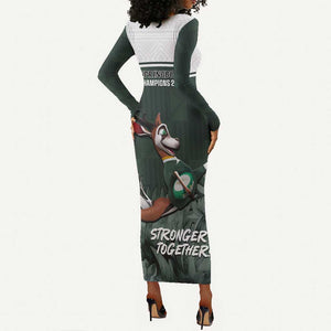 South Africa Rugby Long Sleeve Bodycon Dress Springboks 4th Champions World Cup Proud Bokke