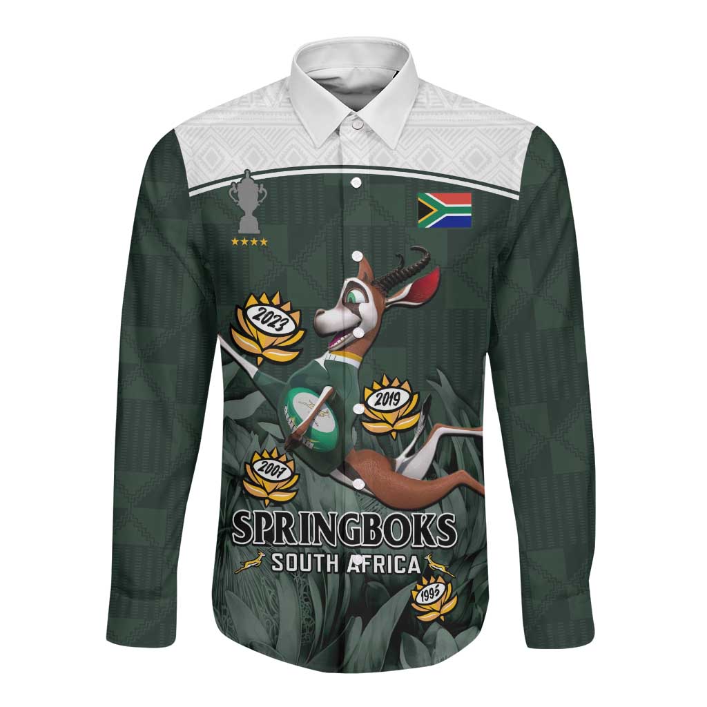 South Africa Rugby Long Sleeve Button Shirt Springboks 4th Champions World Cup Proud Bokke