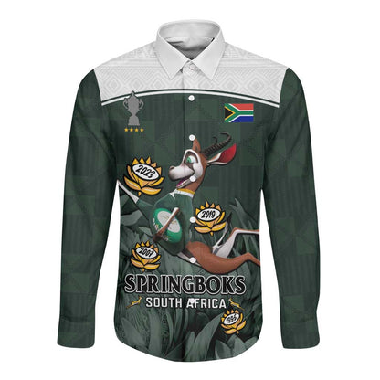 South Africa Rugby Long Sleeve Button Shirt Springboks 4th Champions World Cup Proud Bokke