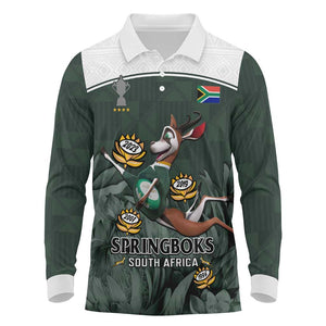 South Africa Rugby Long Sleeve Polo Shirt Springboks 4th Champions World Cup Proud Bokke