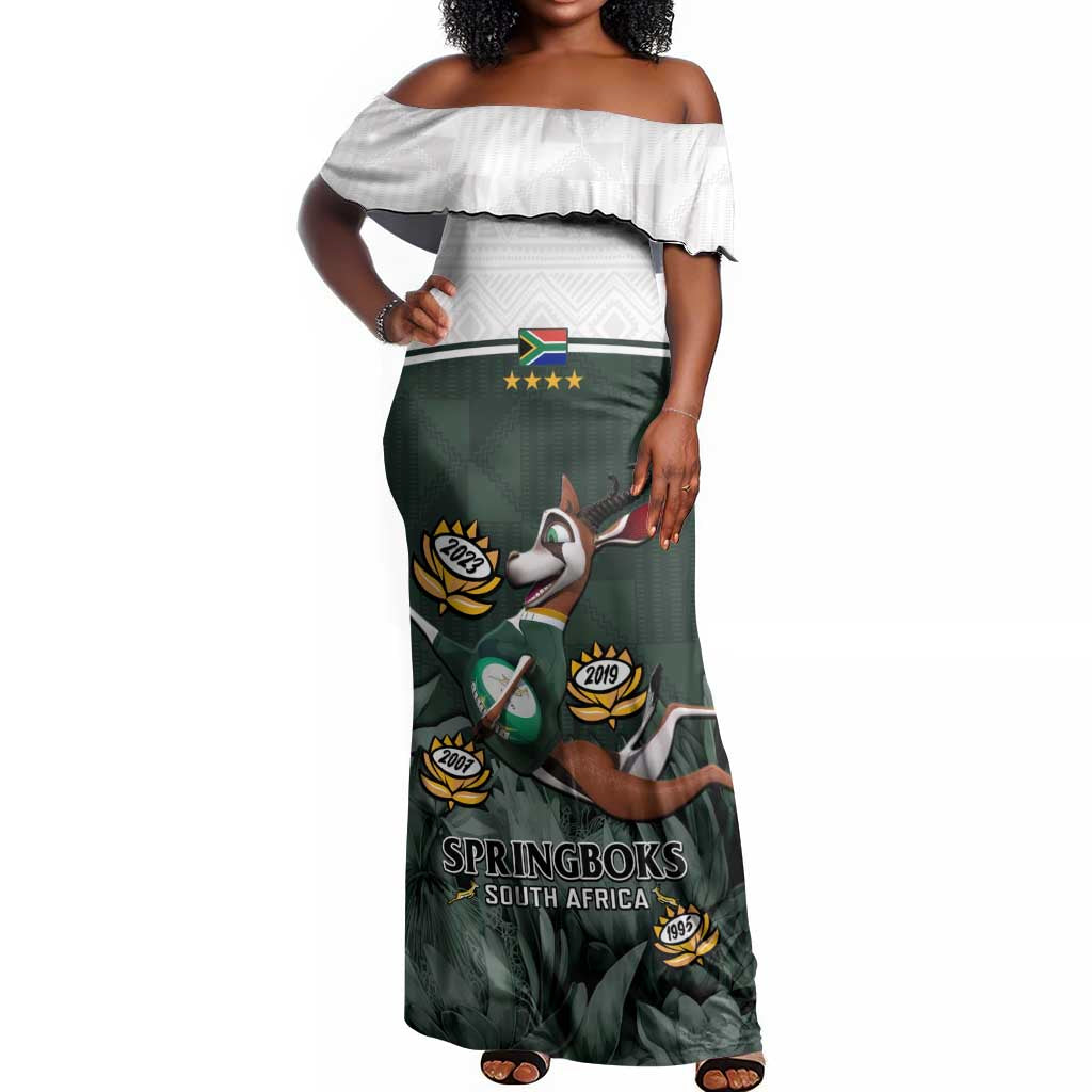 South Africa Rugby Off Shoulder Maxi Dress Springboks 4th Champions World Cup Proud Bokke