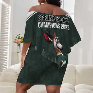 South Africa Rugby Off Shoulder Short Dress Springboks 4th Champions World Cup Proud Bokke LT14