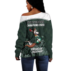 South Africa Rugby Off Shoulder Sweater Springboks 4th Champions World Cup Proud Bokke