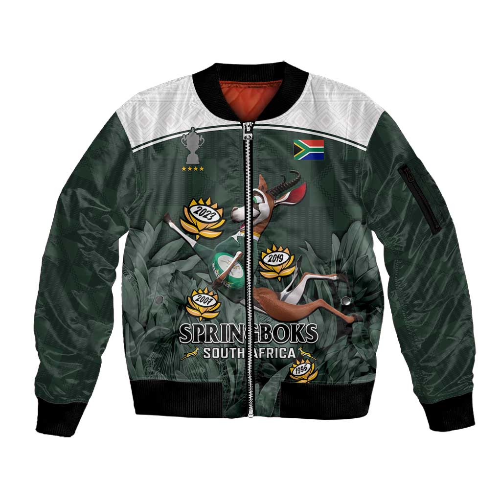 South Africa Rugby Sleeve Zip Bomber Jacket Springboks 4th Champions World Cup Proud Bokke