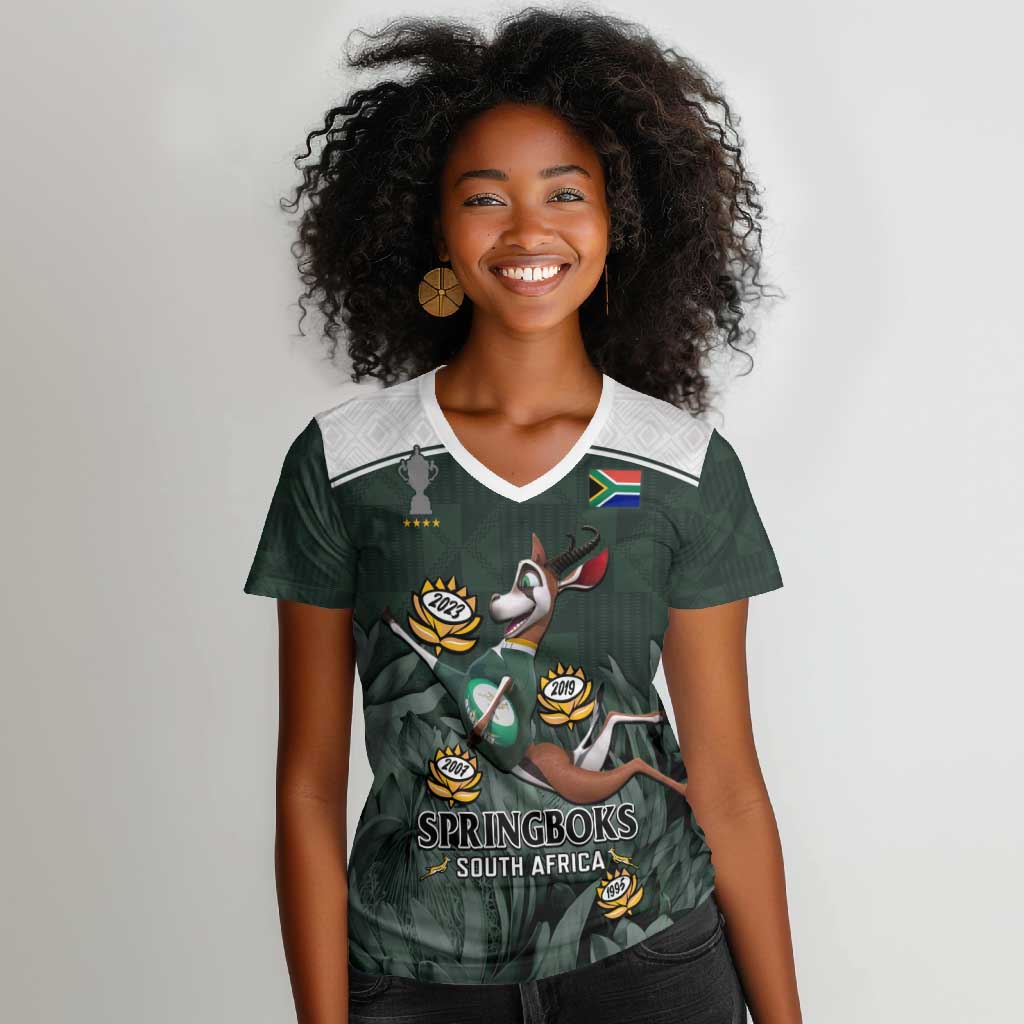 South Africa Rugby Women V-Neck T-Shirt Springboks 4th Champions World Cup Proud Bokke