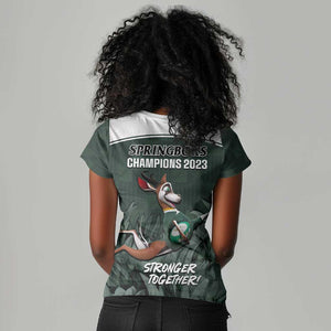 South Africa Rugby Women V-Neck T-Shirt Springboks 4th Champions World Cup Proud Bokke