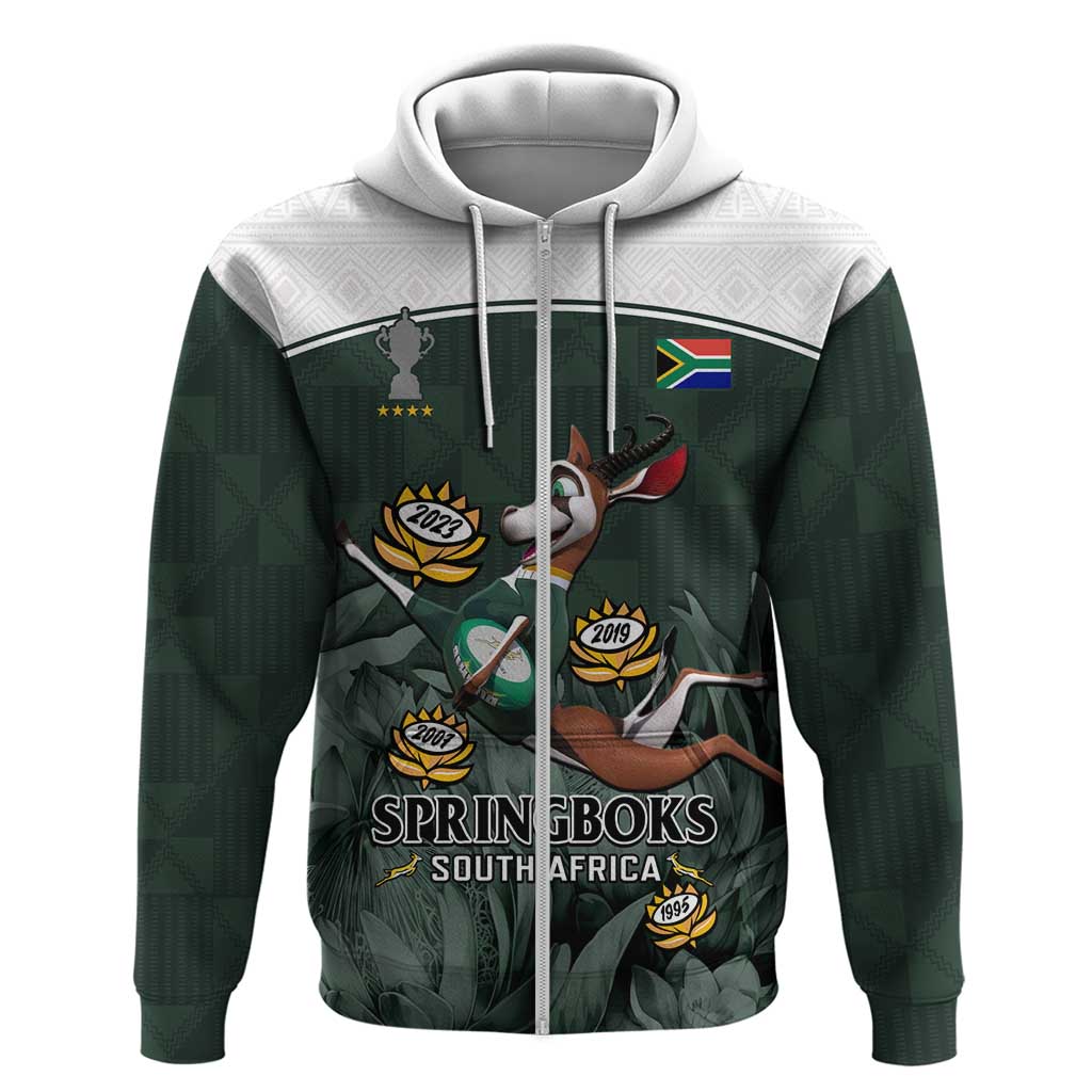 South Africa Rugby Zip Hoodie Springboks 4th Champions World Cup Proud Bokke