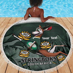 Custom South Africa Rugby Beach Blanket Springboks 4th Champions World Cup Proud Bokke