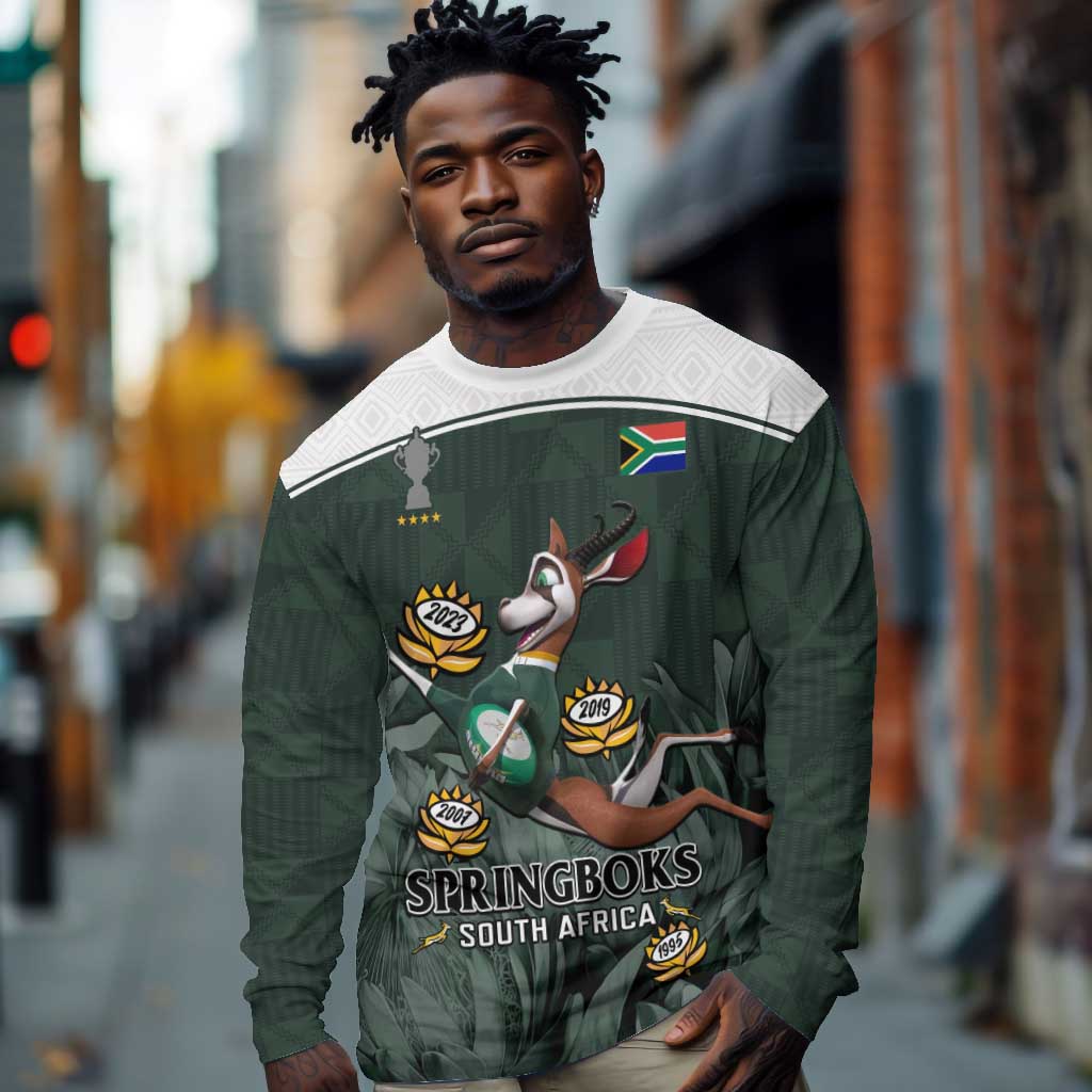 Custom South Africa Rugby Long Sleeve Shirt Springboks 4th Champions World Cup Proud Bokke LT14