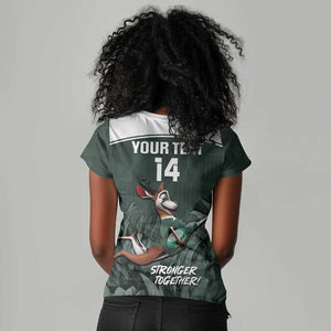 Custom South Africa Rugby Women V-Neck T-Shirt Springboks 4th Champions World Cup Proud Bokke