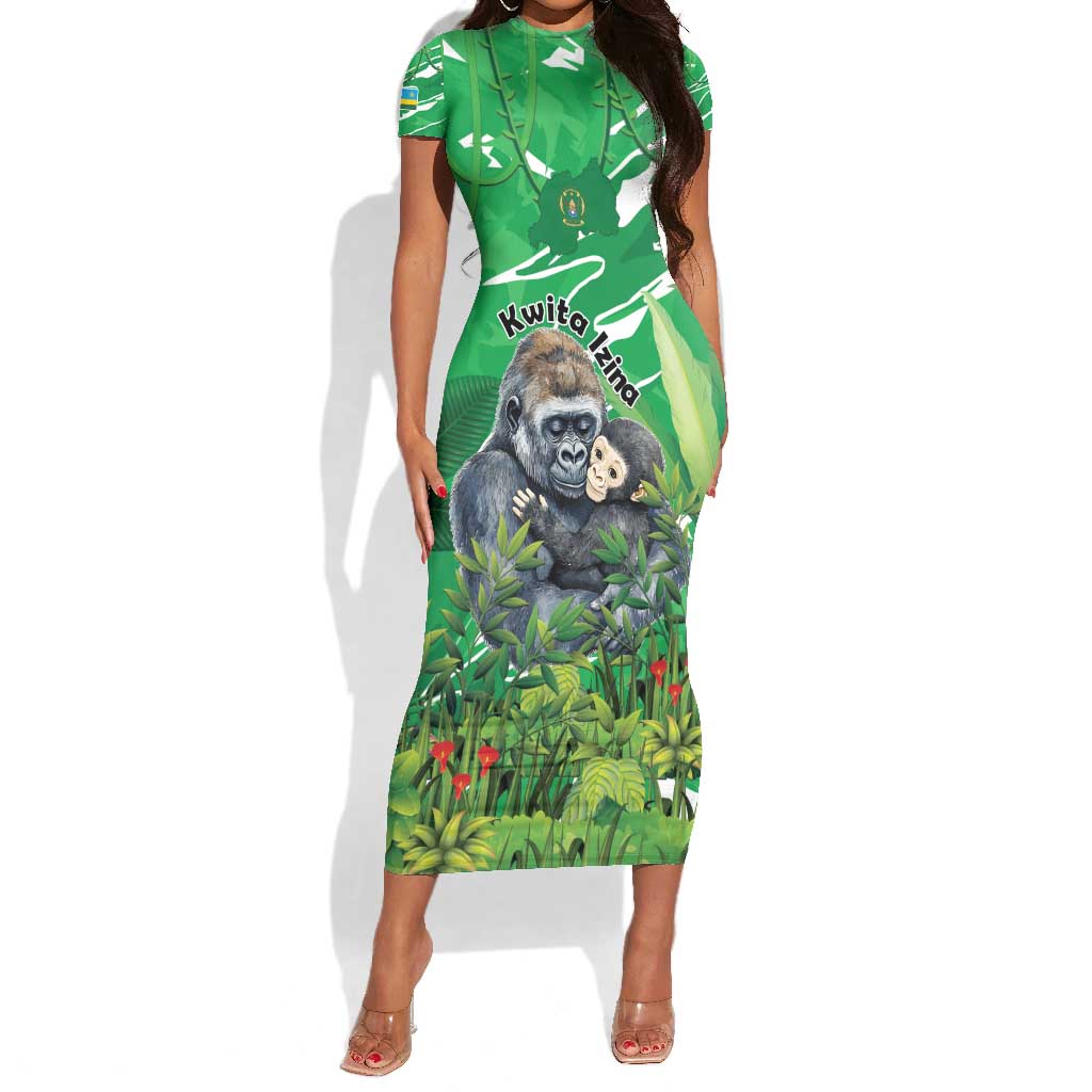 Personalized Rwanda Kwita Izina 2025 Short Sleeve Bodycon Dress Gorilla Naming Day - African Pride
