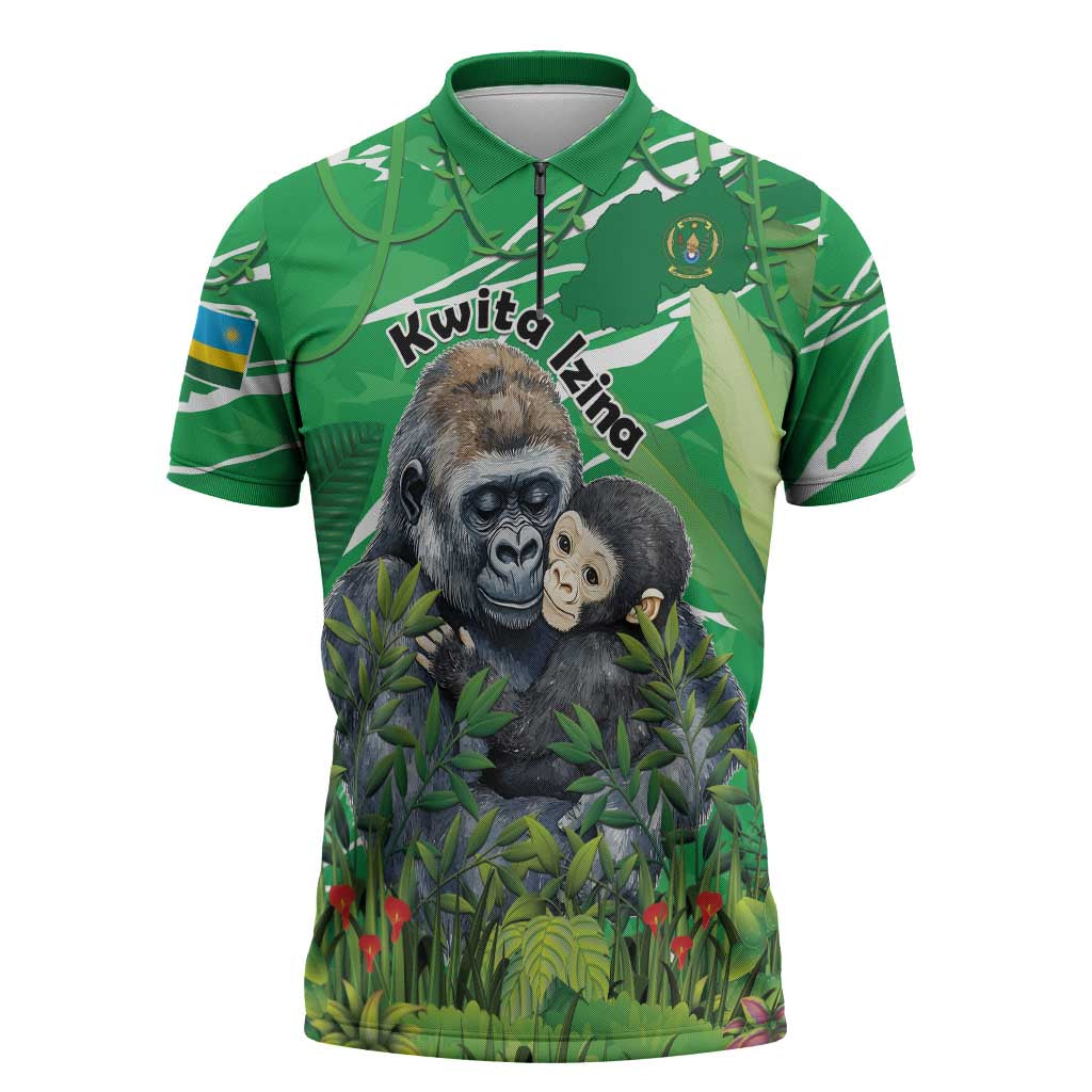 Personalized Rwanda Kwita Izina Zipper Polo Shirt Name a Gorilla - Save a Species