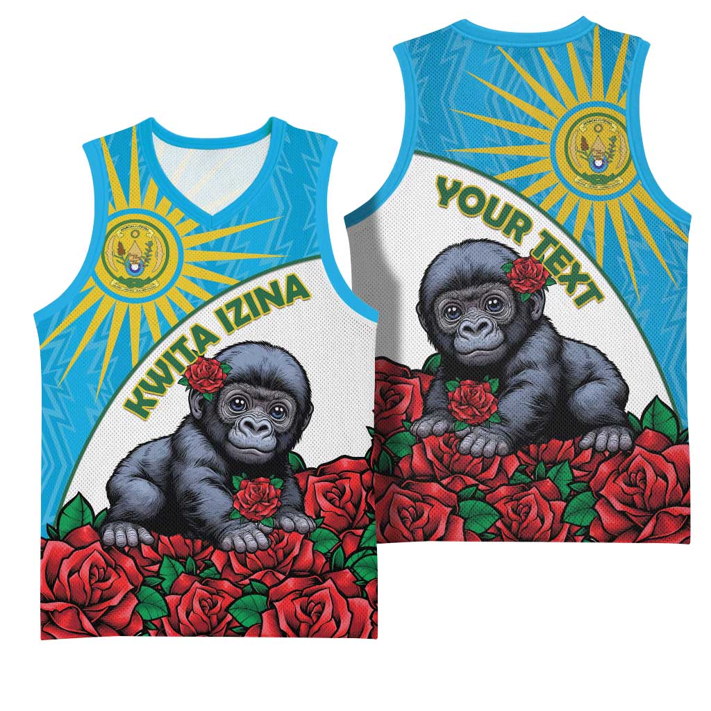 Personalized Rwandas Gorilla Naming Basketball Jersey Baby Gorilla Coat Of Arms With Red Rose LT15