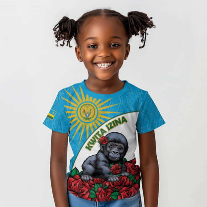 Personalized Rwanda’s Gorilla Naming Kid T shirt Baby Gorilla Coat Of Arms With Red Rose - African Pride